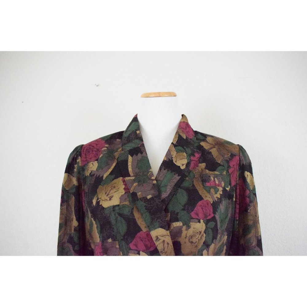 Vintage Dark Floral Sheer Polyester Blouse | 80s jacket - Picture 4 of 10